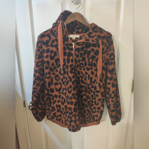 Loft Leopard Print Half Zip Sherpa Sweater - XS - Picture 8 of 9